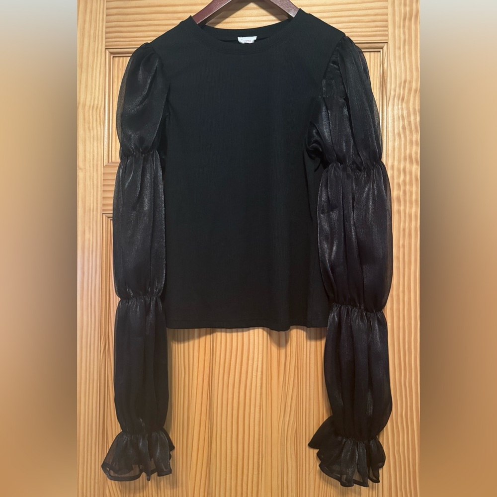 Black top with sheer sleeves